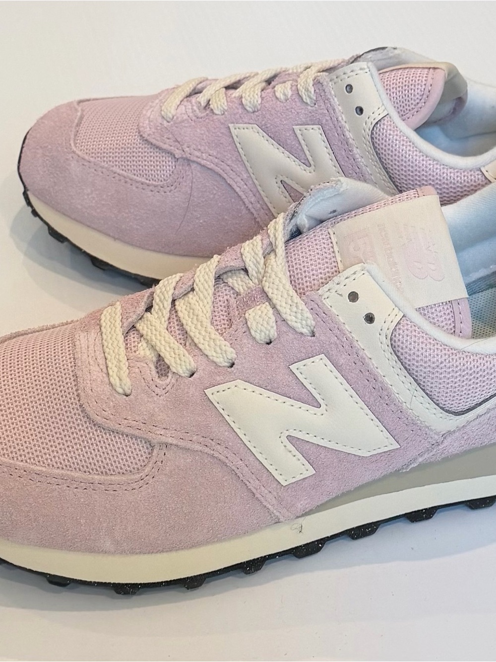 New Balance Light Pink Suede & Mesh Sneakers with White N Logo